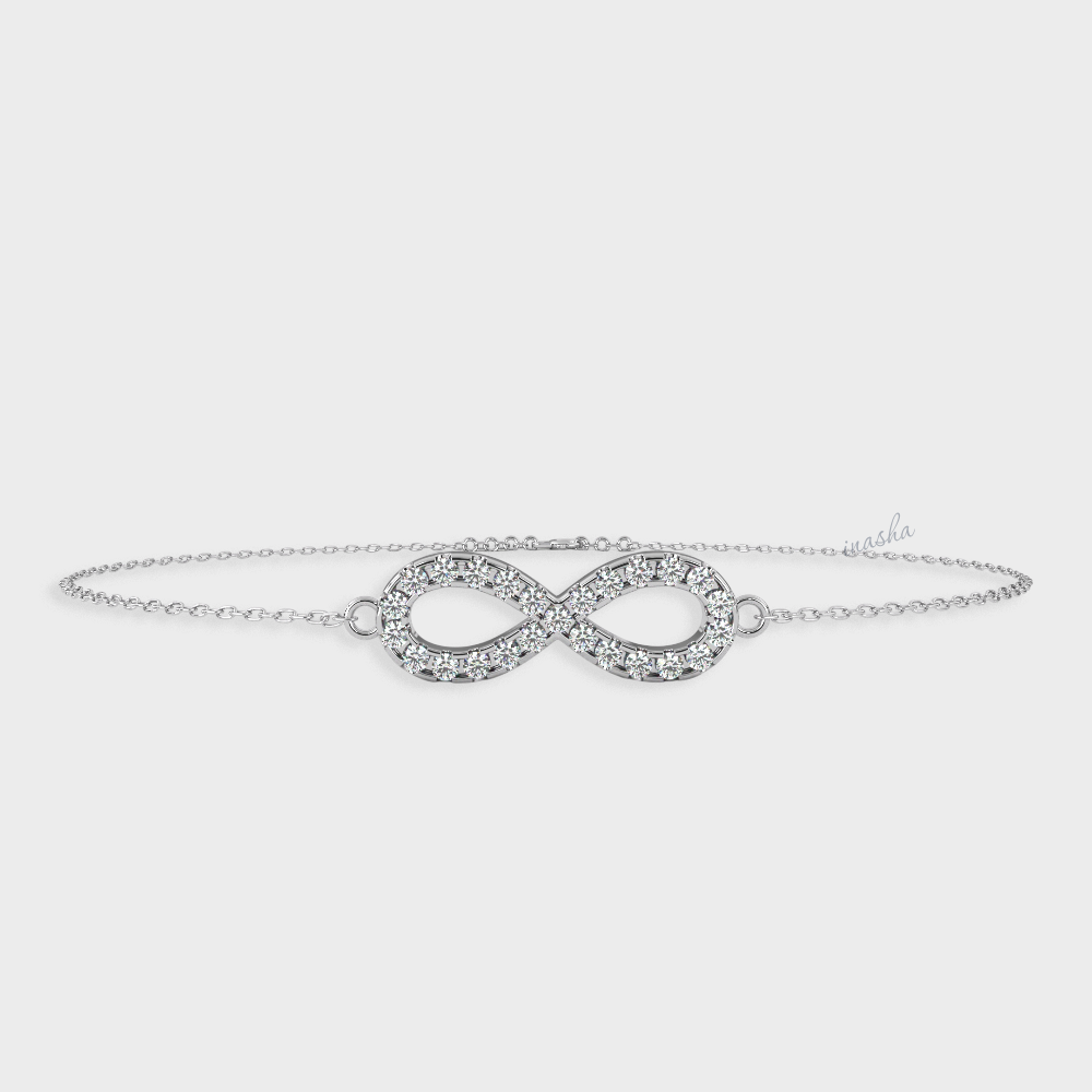 Certified GLI round cut lab grown diamond infinity chain bracelet in white gold and platinum